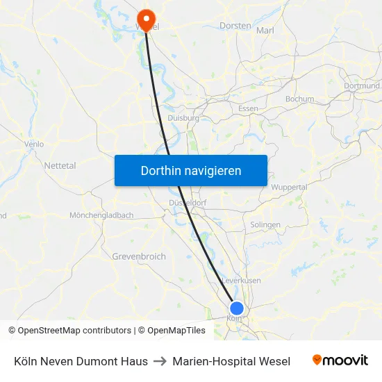 Köln Neven Dumont Haus to Marien-Hospital Wesel map