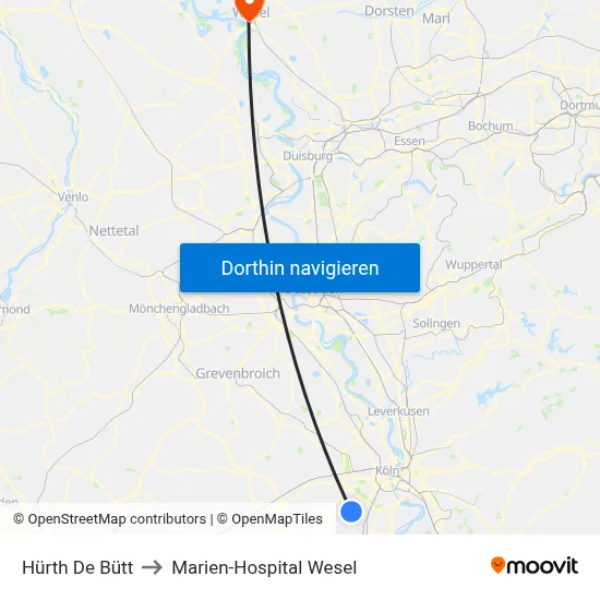 Hürth De Bütt to Marien-Hospital Wesel map