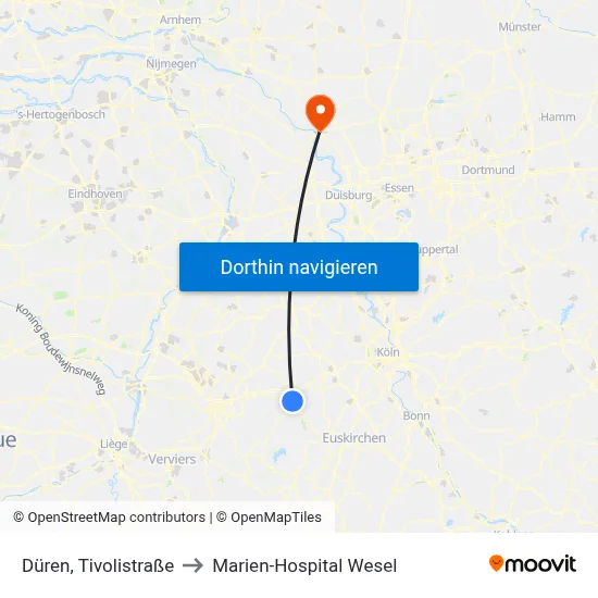 Düren, Tivolistraße to Marien-Hospital Wesel map