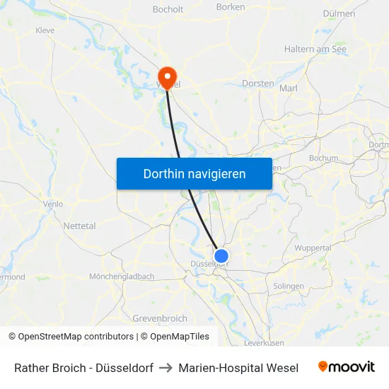 Rather Broich - Düsseldorf to Marien-Hospital Wesel map