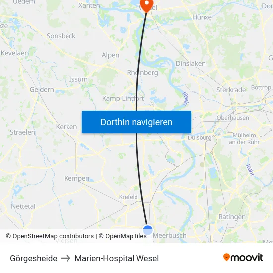 Görgesheide to Marien-Hospital Wesel map