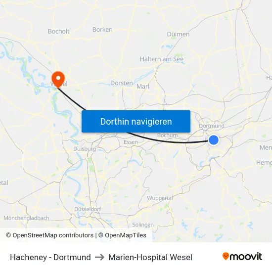 Hacheney - Dortmund to Marien-Hospital Wesel map