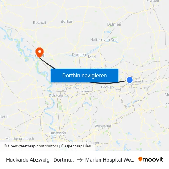 Huckarde Abzweig - Dortmund to Marien-Hospital Wesel map