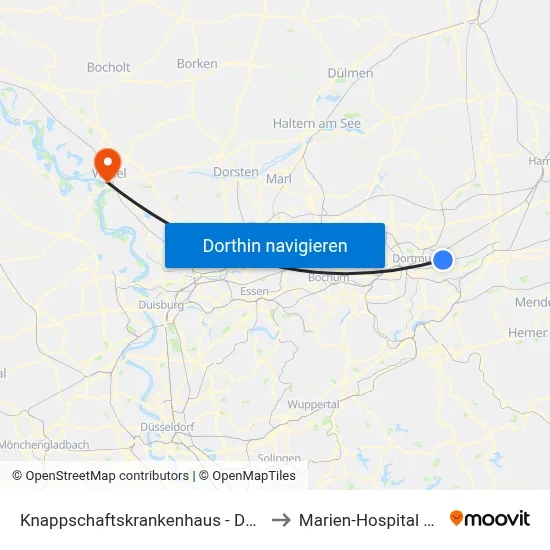Knappschaftskrankenhaus - Dortmund to Marien-Hospital Wesel map