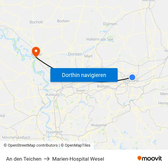 An den Teichen to Marien-Hospital Wesel map
