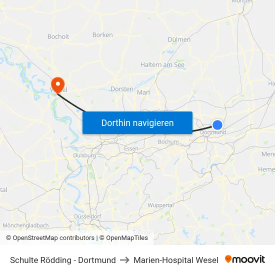 Schulte Rödding - Dortmund to Marien-Hospital Wesel map