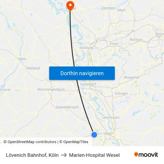 Lövenich Bahnhof, Köln to Marien-Hospital Wesel map