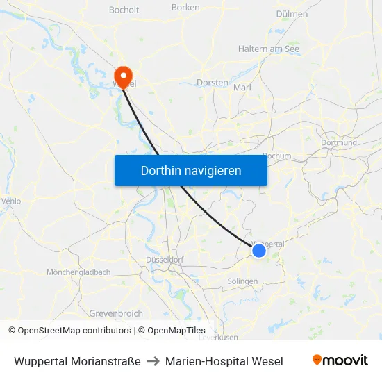 Wuppertal Morianstraße to Marien-Hospital Wesel map
