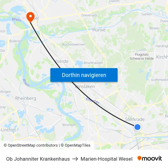 Ob Johanniter Krankenhaus to Marien-Hospital Wesel map