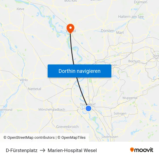 D-Fürstenplatz to Marien-Hospital Wesel map