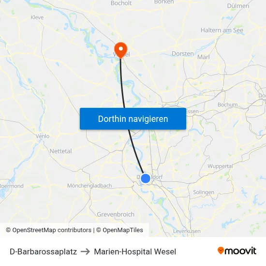 D-Barbarossaplatz to Marien-Hospital Wesel map