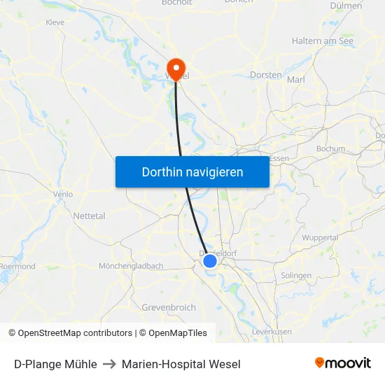 D-Plange Mühle to Marien-Hospital Wesel map