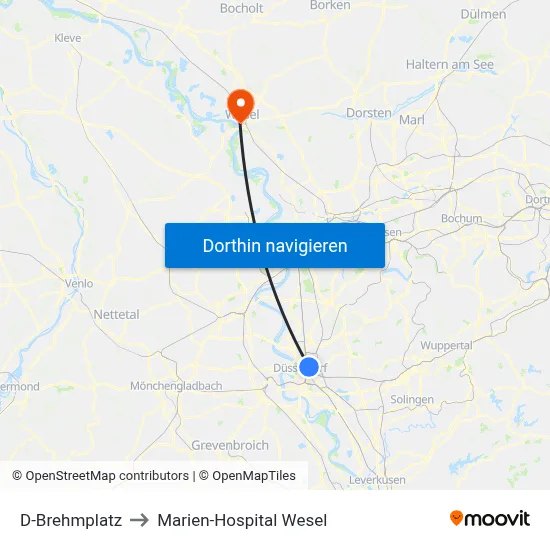 D-Brehmplatz to Marien-Hospital Wesel map