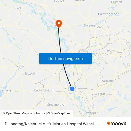 D-Landtag/Kniebrücke to Marien-Hospital Wesel map