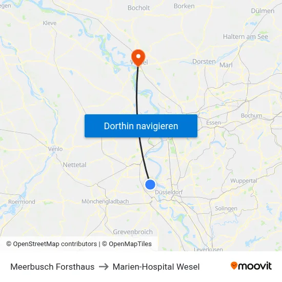 Meerbusch Forsthaus to Marien-Hospital Wesel map