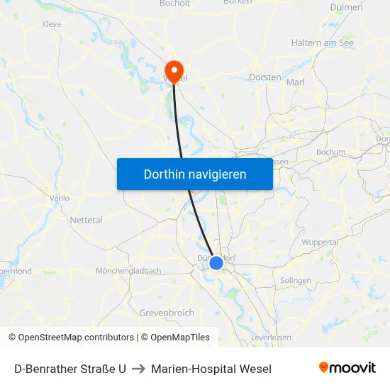 D-Benrather Straße U to Marien-Hospital Wesel map