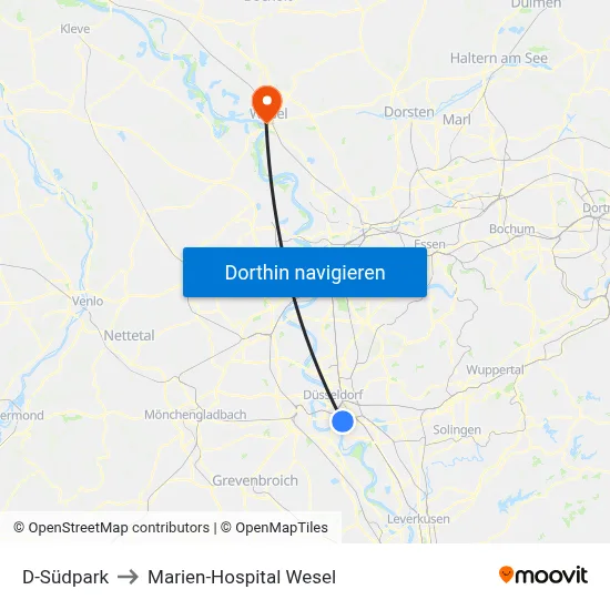 D-Südpark to Marien-Hospital Wesel map