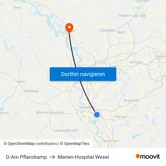 D-Am Pflanzkamp to Marien-Hospital Wesel map