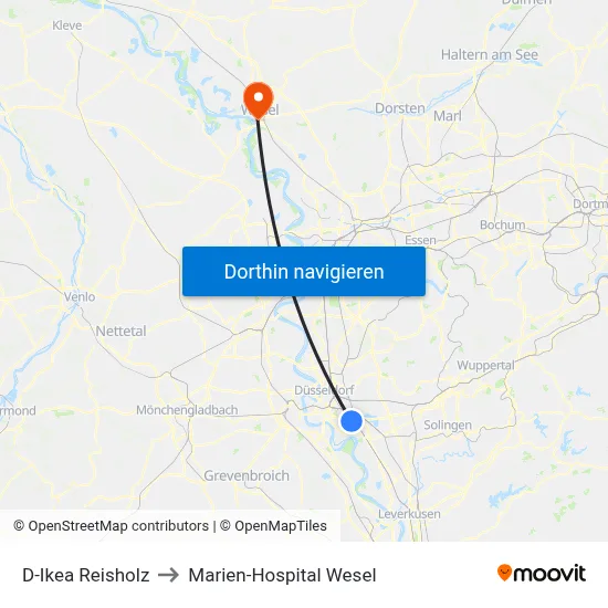 D-Ikea Reisholz to Marien-Hospital Wesel map
