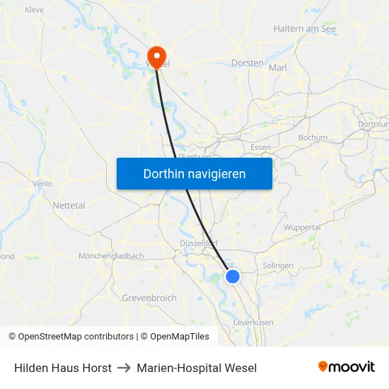 Hilden Haus Horst to Marien-Hospital Wesel map