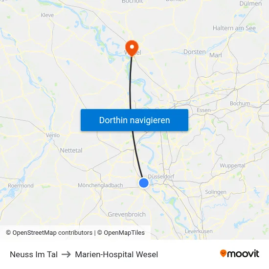Neuss Im Tal to Marien-Hospital Wesel map