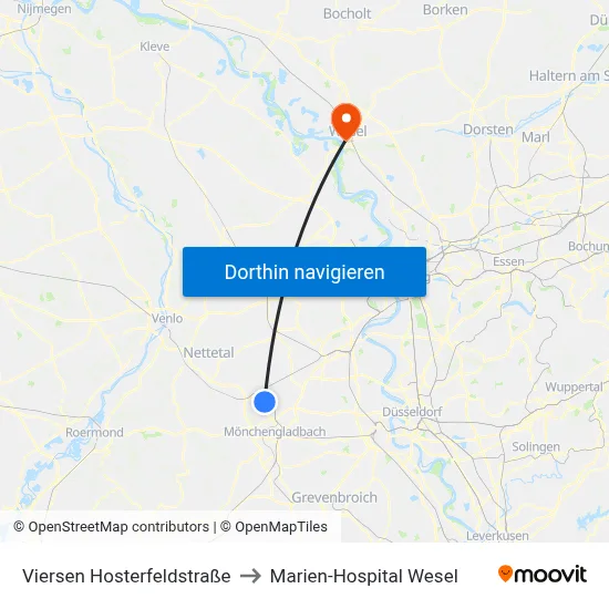 Viersen Hosterfeldstraße to Marien-Hospital Wesel map