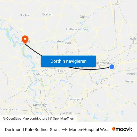 Dortmund Köln-Berliner Straße to Marien-Hospital Wesel map