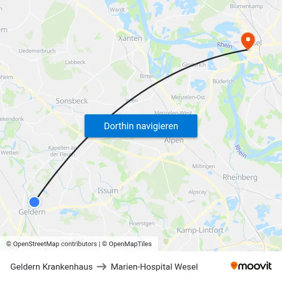 Geldern Krankenhaus to Marien-Hospital Wesel map