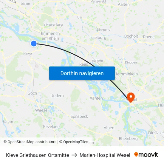 Kleve Griethausen Ortsmitte to Marien-Hospital Wesel map