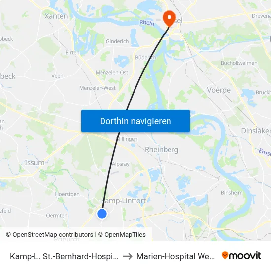 Kamp-L. St.-Bernhard-Hospital to Marien-Hospital Wesel map