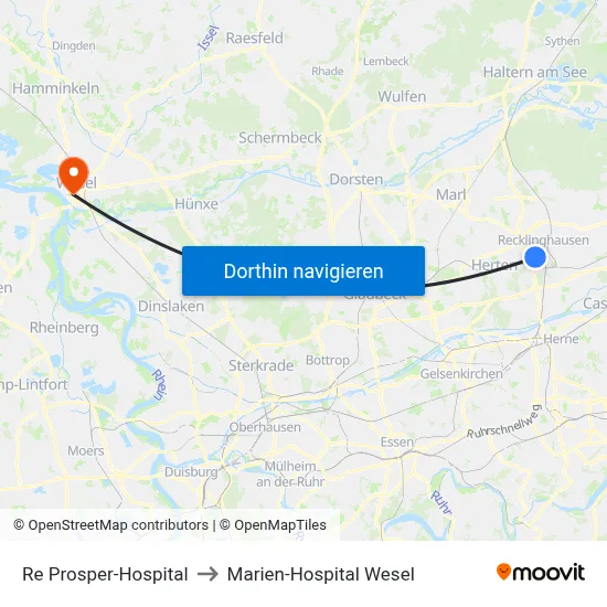 Re Prosper-Hospital to Marien-Hospital Wesel map