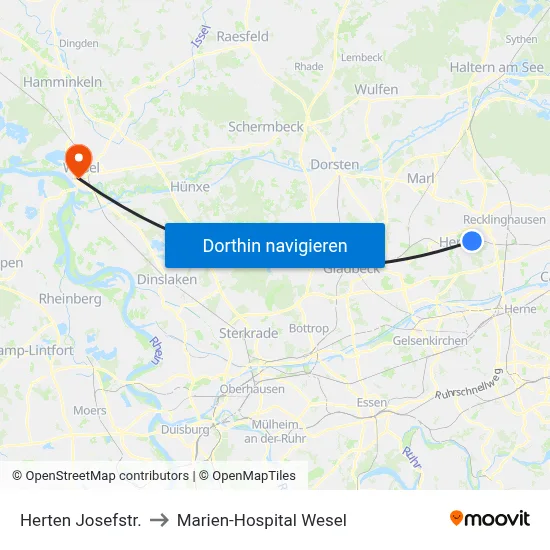 Herten Josefstr. to Marien-Hospital Wesel map