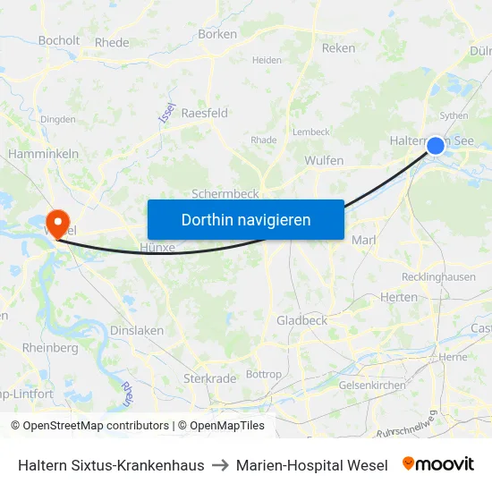 Haltern Sixtus-Krankenhaus to Marien-Hospital Wesel map