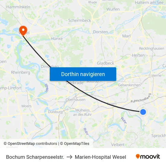 Bochum Scharpenseelstr. to Marien-Hospital Wesel map