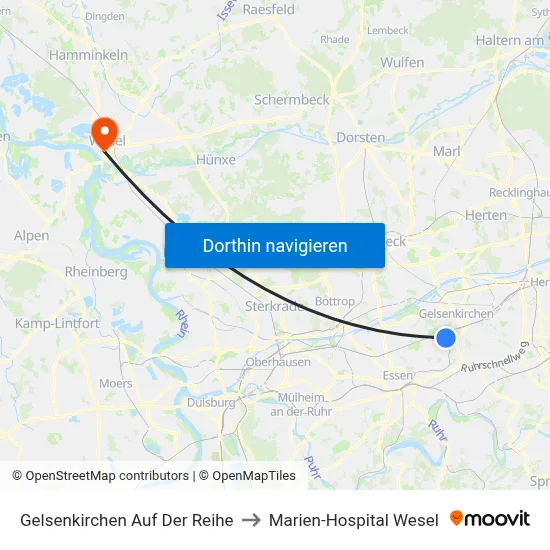Gelsenkirchen Auf Der Reihe to Marien-Hospital Wesel map