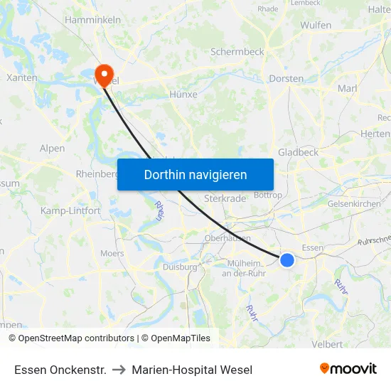 Essen Onckenstr. to Marien-Hospital Wesel map