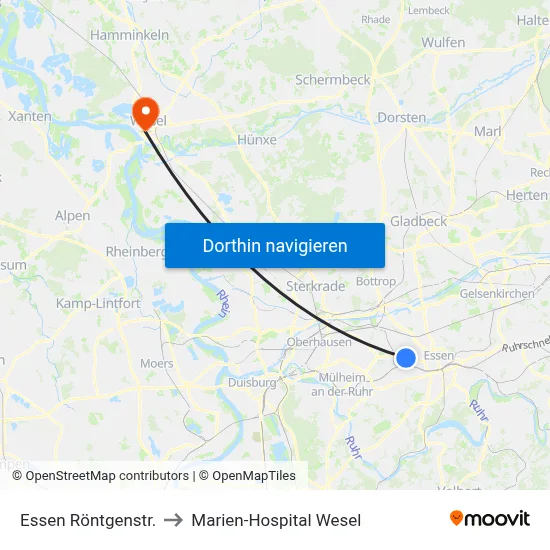 Essen Röntgenstr. to Marien-Hospital Wesel map