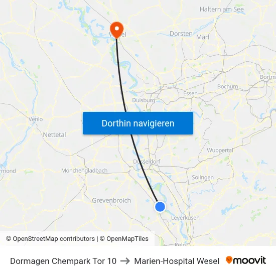 Dormagen Chempark Tor 10 to Marien-Hospital Wesel map