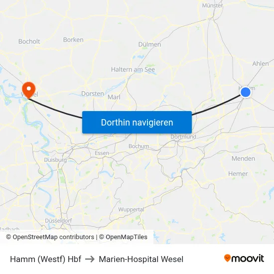 Hamm (Westf) Hbf to Marien-Hospital Wesel map