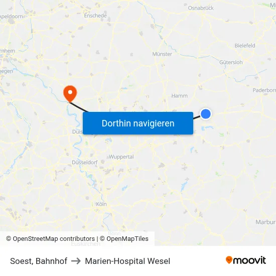 Soest, Bahnhof to Marien-Hospital Wesel map