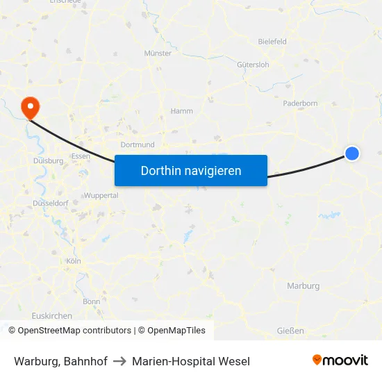 Warburg, Bahnhof to Marien-Hospital Wesel map