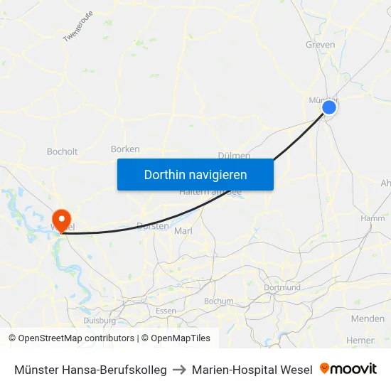Münster Hansa-Berufskolleg to Marien-Hospital Wesel map