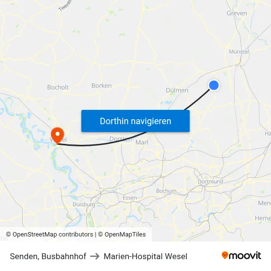 Senden, Busbahnhof to Marien-Hospital Wesel map