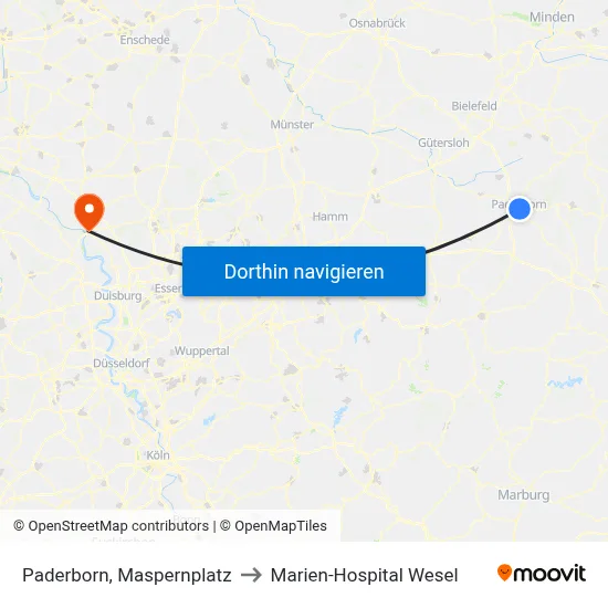 Paderborn, Maspernplatz to Marien-Hospital Wesel map