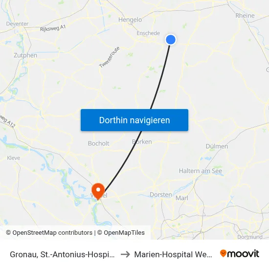 Gronau, St.-Antonius-Hospital to Marien-Hospital Wesel map