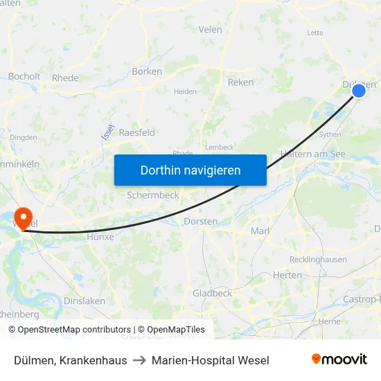 Dülmen, Krankenhaus to Marien-Hospital Wesel map