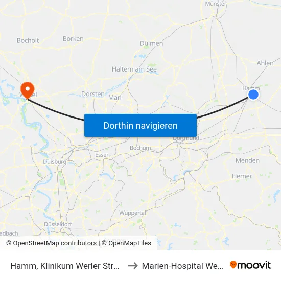 Hamm, Klinikum Werler Straße to Marien-Hospital Wesel map