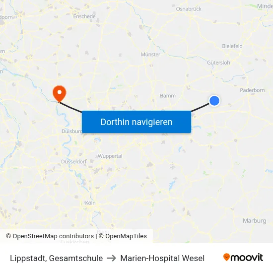 Lippstadt, Gesamtschule to Marien-Hospital Wesel map