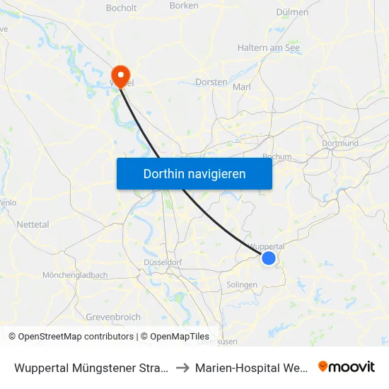 Wuppertal Müngstener Straße to Marien-Hospital Wesel map