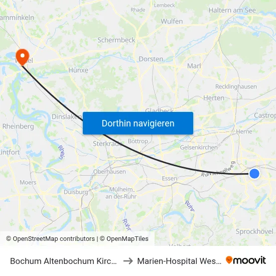 Bochum Altenbochum Kirche to Marien-Hospital Wesel map